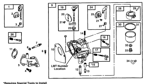 Carburetor (Models 933r And 933e) Diagram and Parts List for 933E 12AE751100-Cut Cub Cadet Lawn Mower